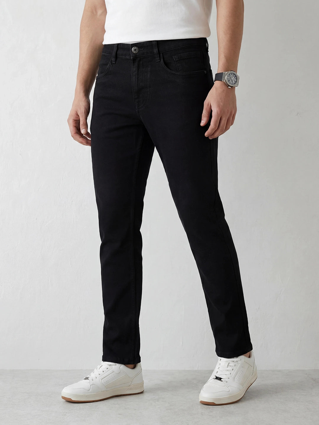 Solid Straight Fit Denim Jeans | Black