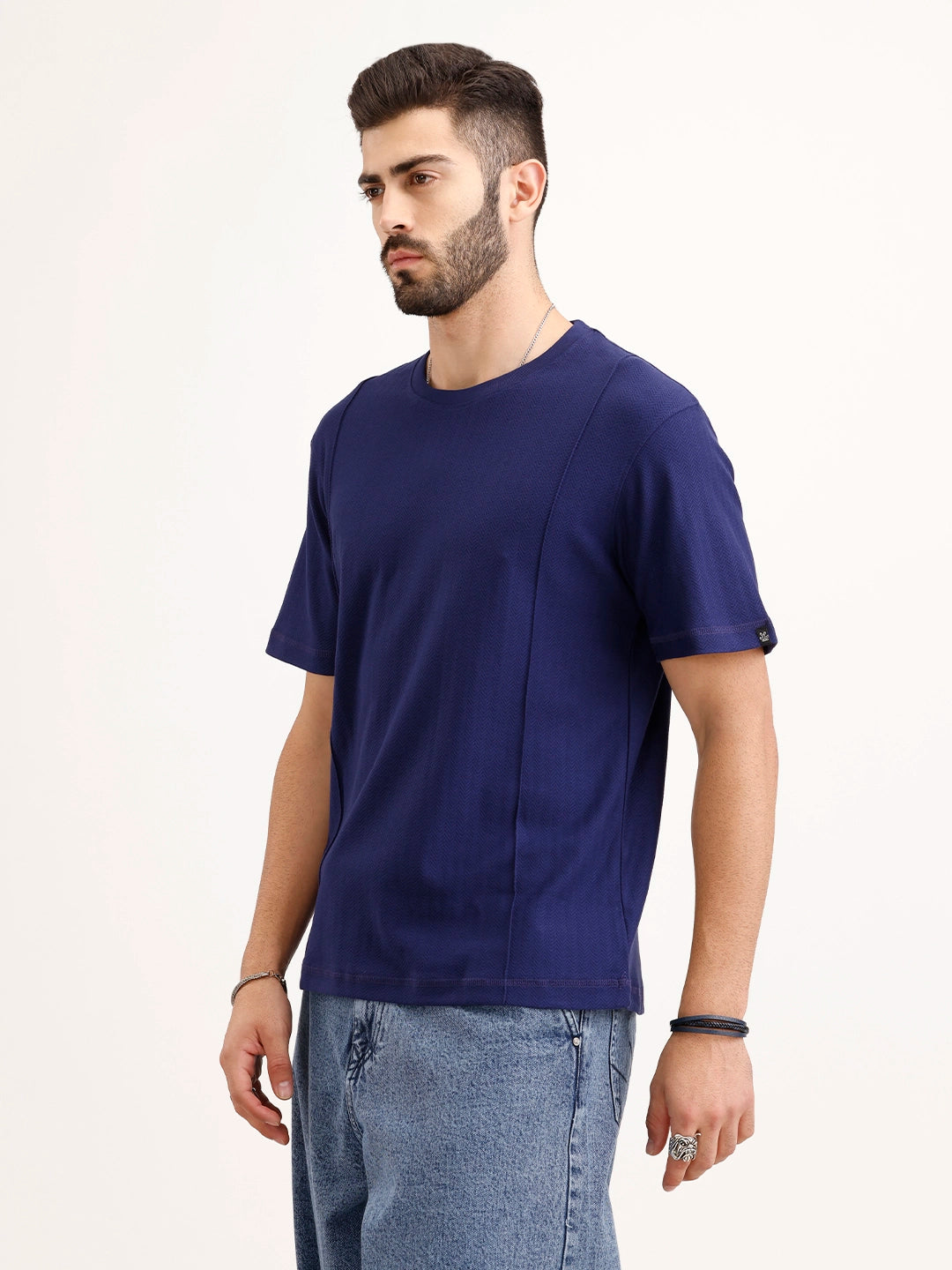Textured Comfort Fit T-Shirt | Navy Blue