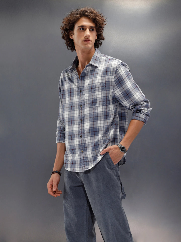 Textured Comfort Fit Checkered Pattern Shirt | Grey