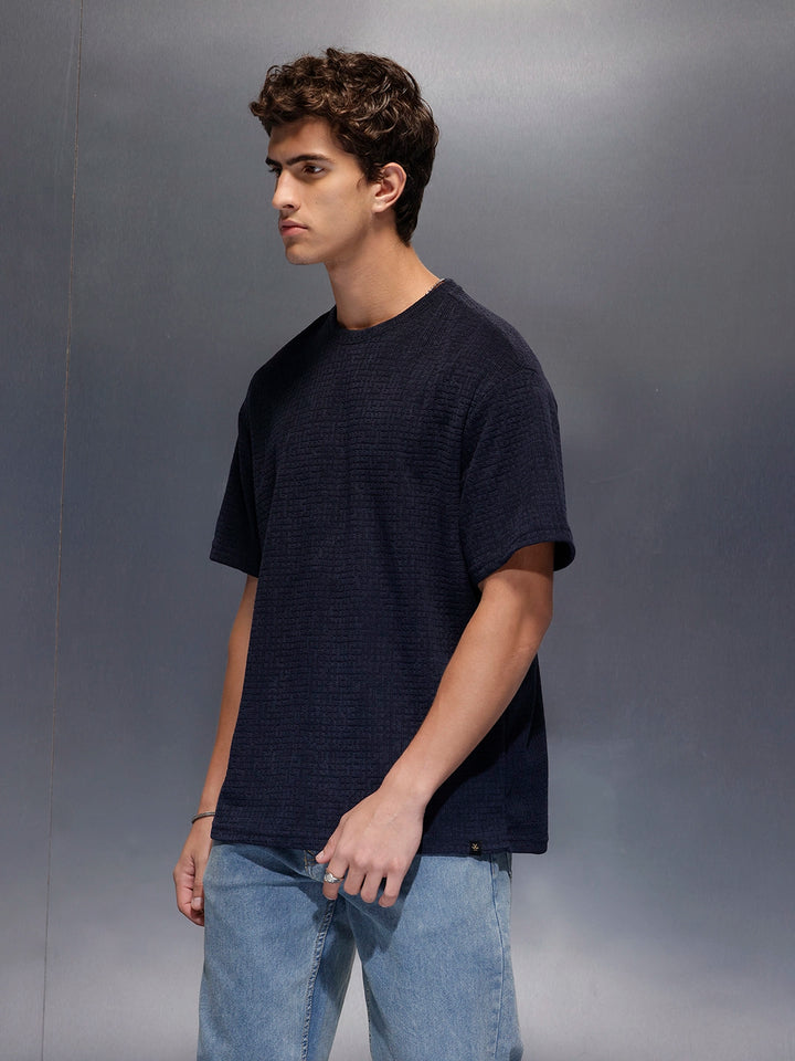 Men's Textured Oversized T-shirt  |  Navy Blue