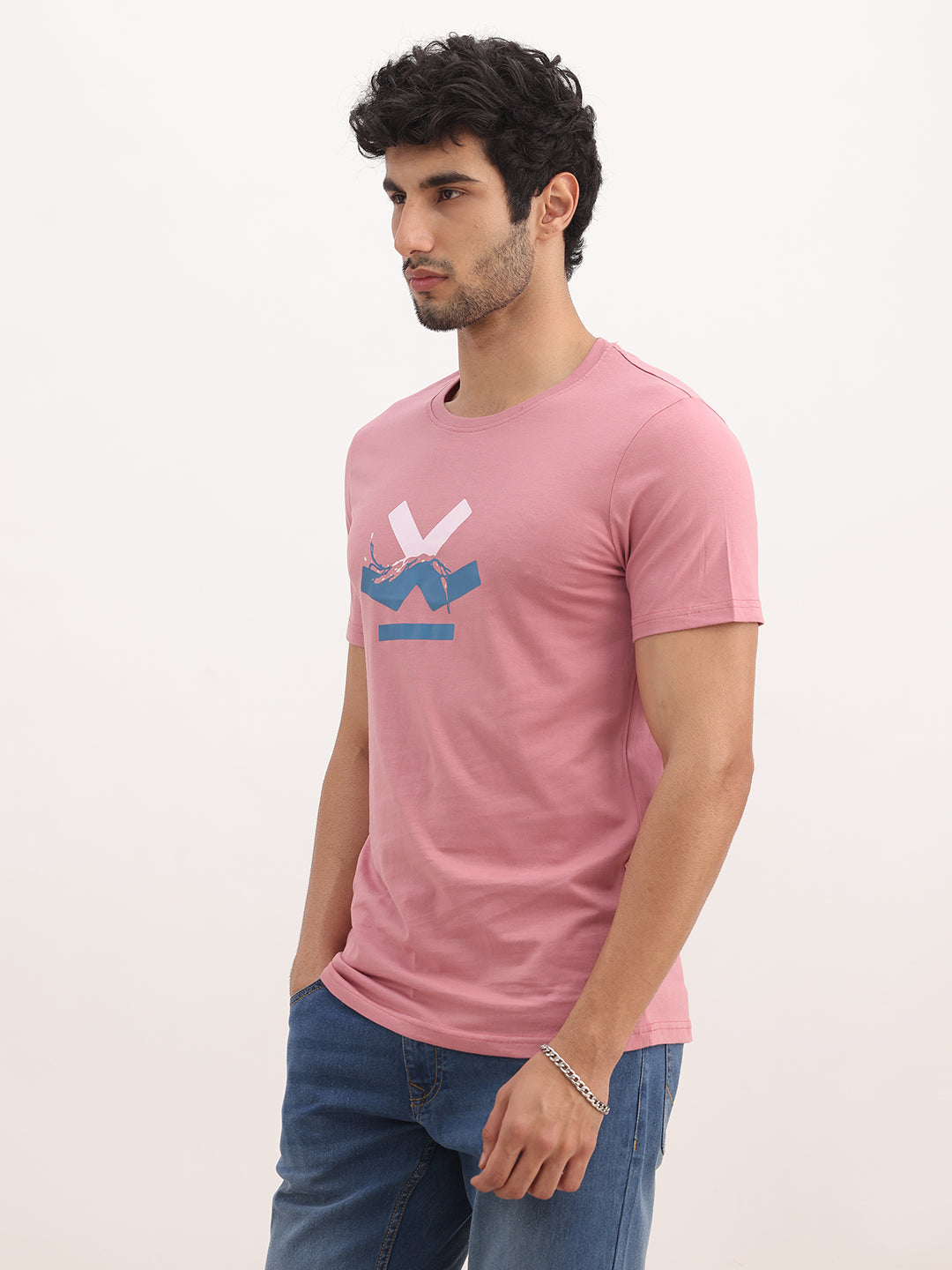 Solid Slim Fit Placement Printed T-Shirt | Pink