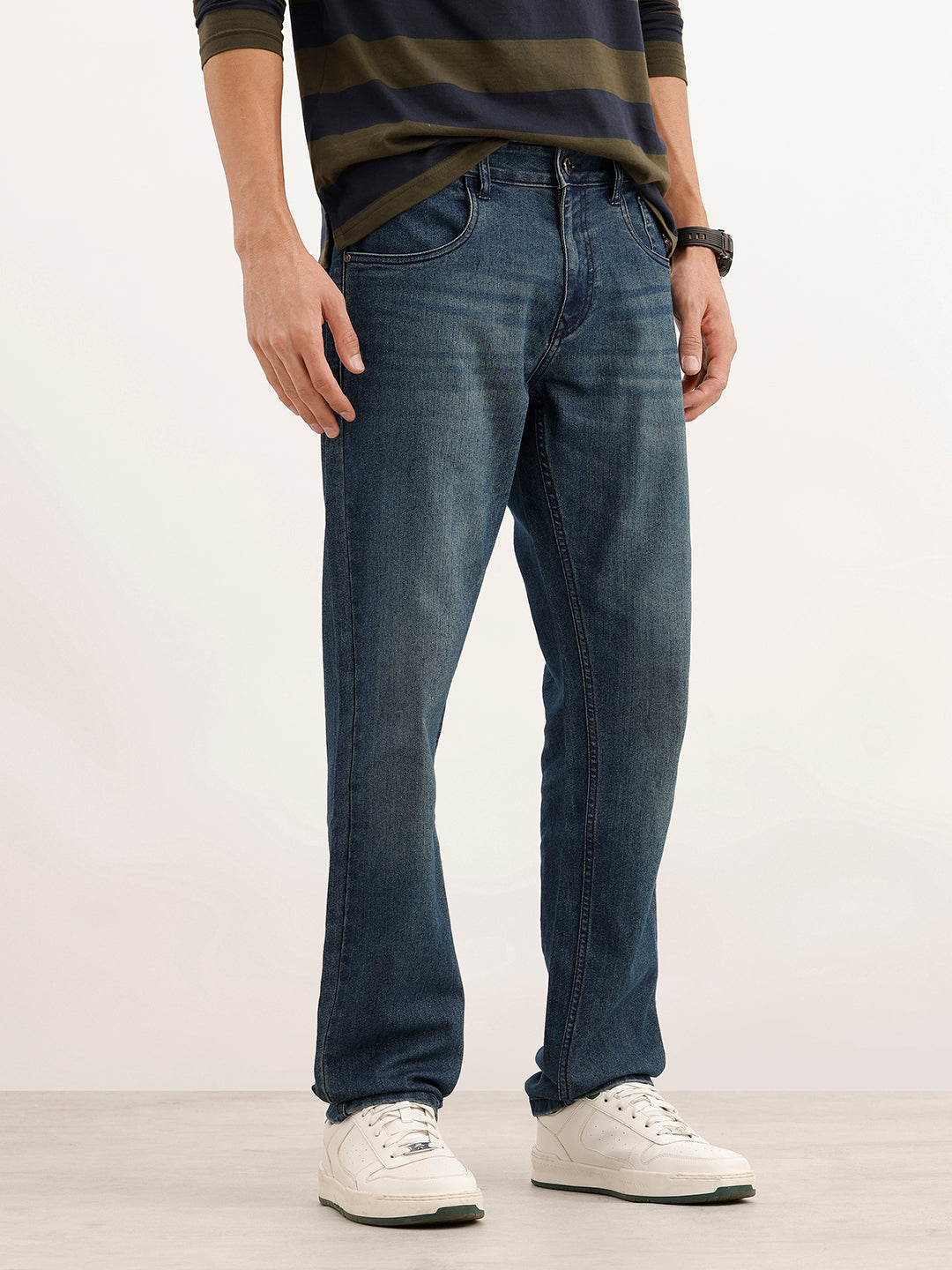 Faded Straight Fit Denim Jeans | Blue