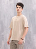 Casual Comfort Fit T-shirt With Typo Print And High Low Bottom Hem | Beige