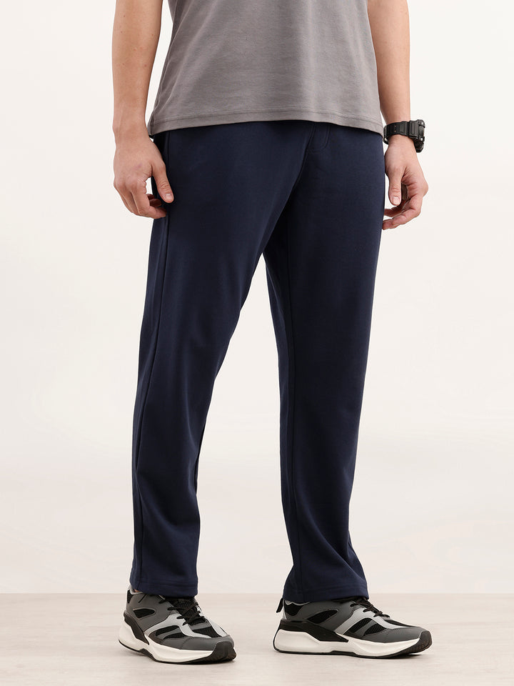 Solid Regular Fit Knitted Jogger | Navy Blue