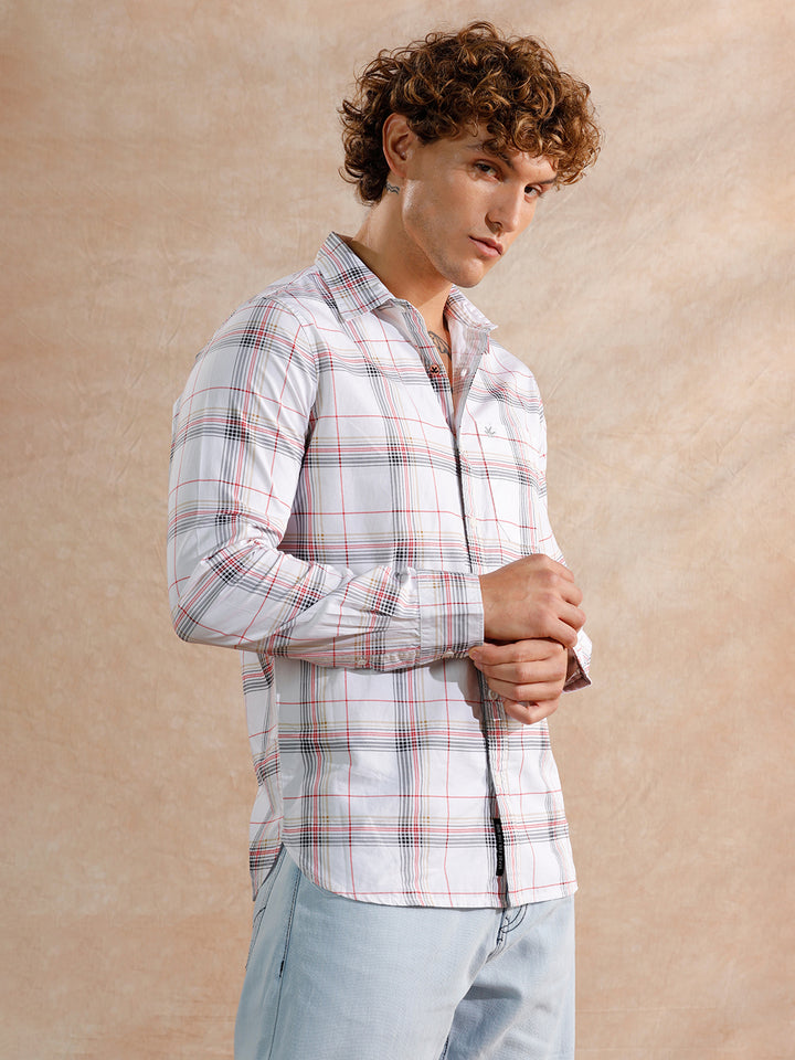 Printed Notebook Checked  Shirt | White
