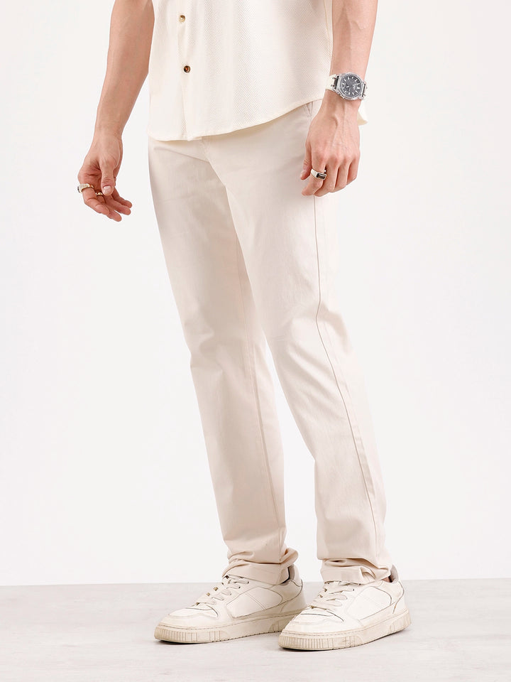 Solid Slim Fit Trouser   |  Cream