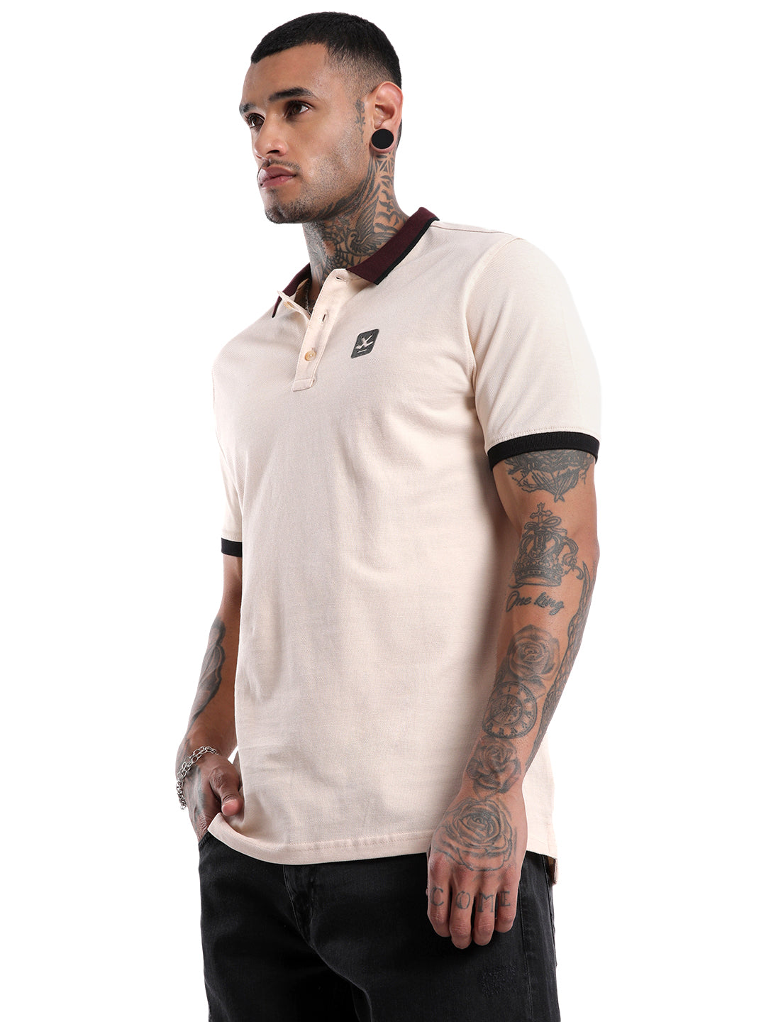 Solid Beige Tipping Polo T-Shirt