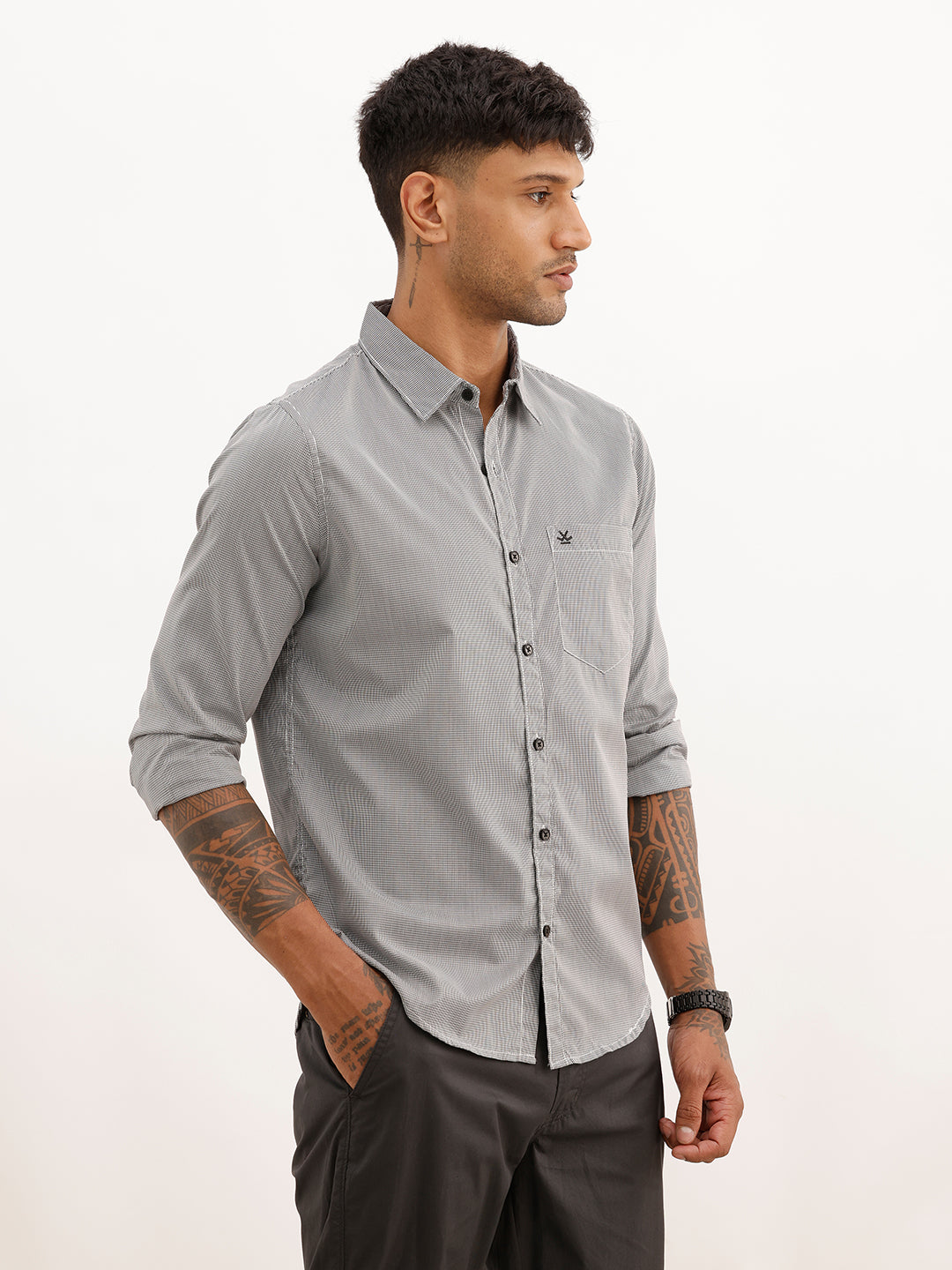 Regular Fit Checkered Full Sleeve Shirt | Grey | WWSH9194F