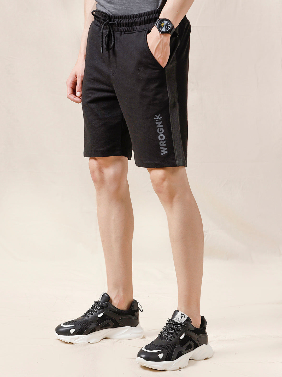 Solid Black Shorts With Grey Stripe