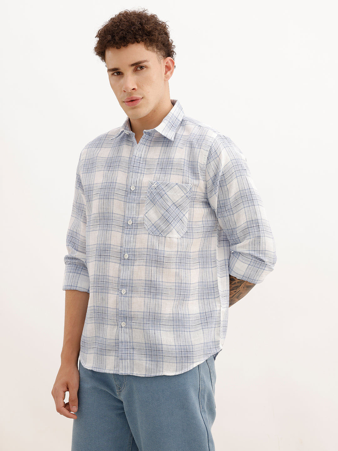 Regular Fit Full Sleeve Checkered Shirt | White | WWSH0713MAZ