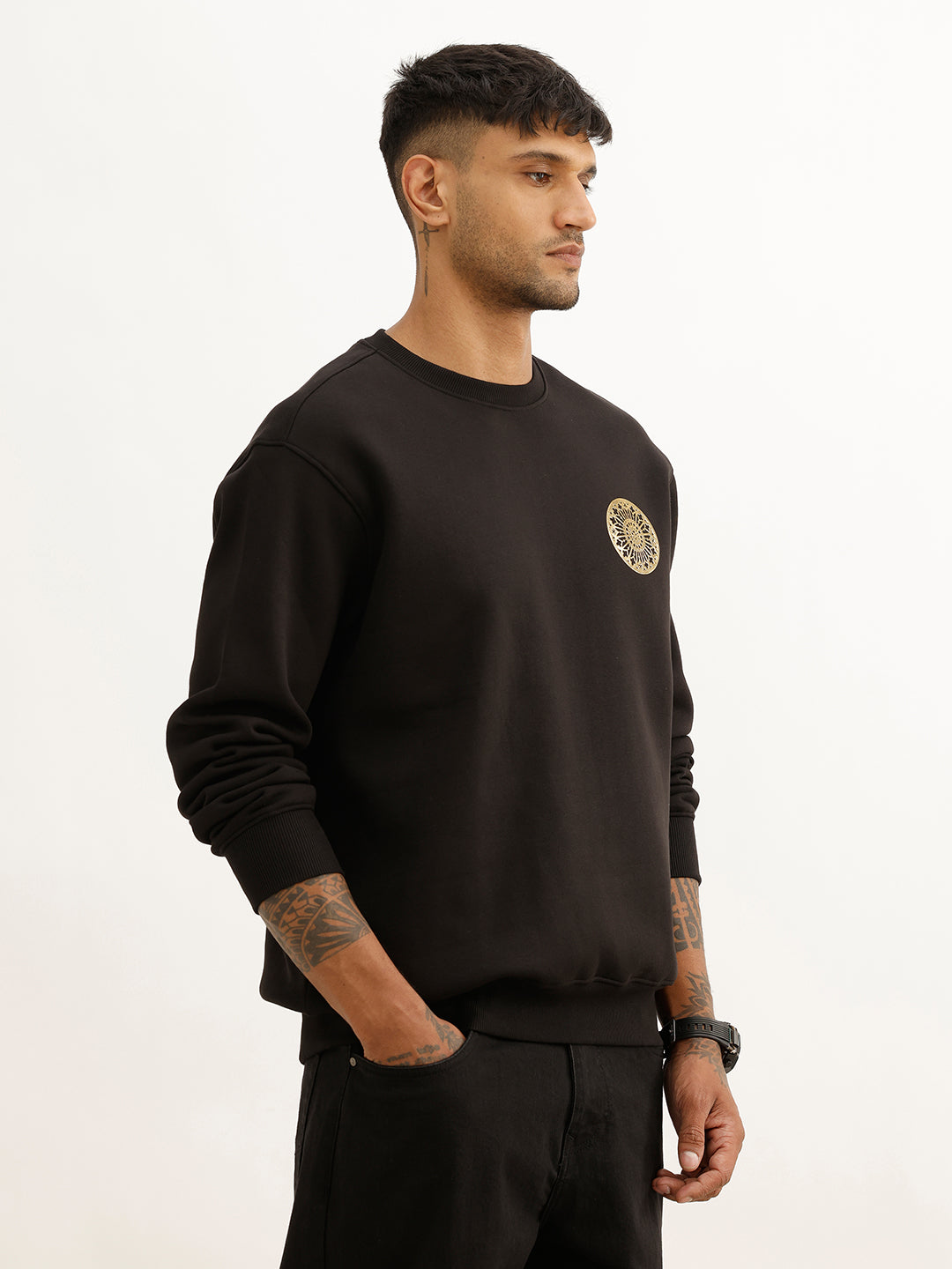 Classic Foil Printed Sweatshirt | Black