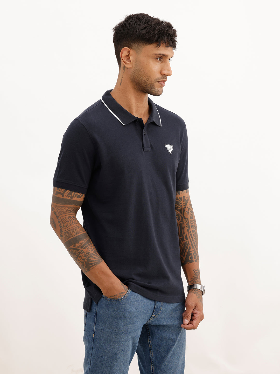 Slim Fit Tipping Collar Polo T-Shirt | Navy Blue