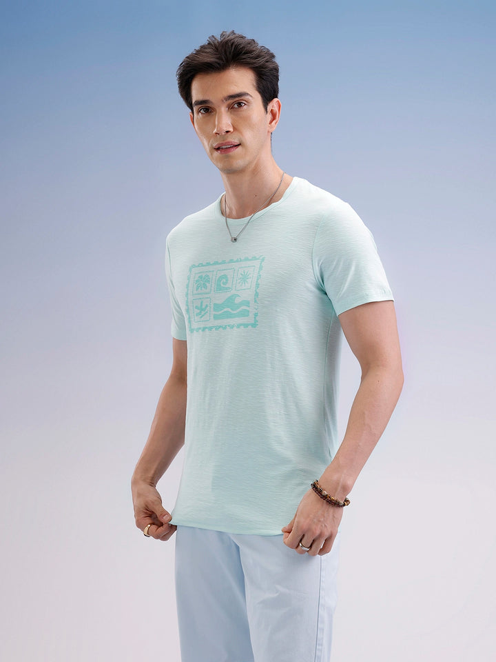 Slim Fit Textured T-Shirt  | Light Green