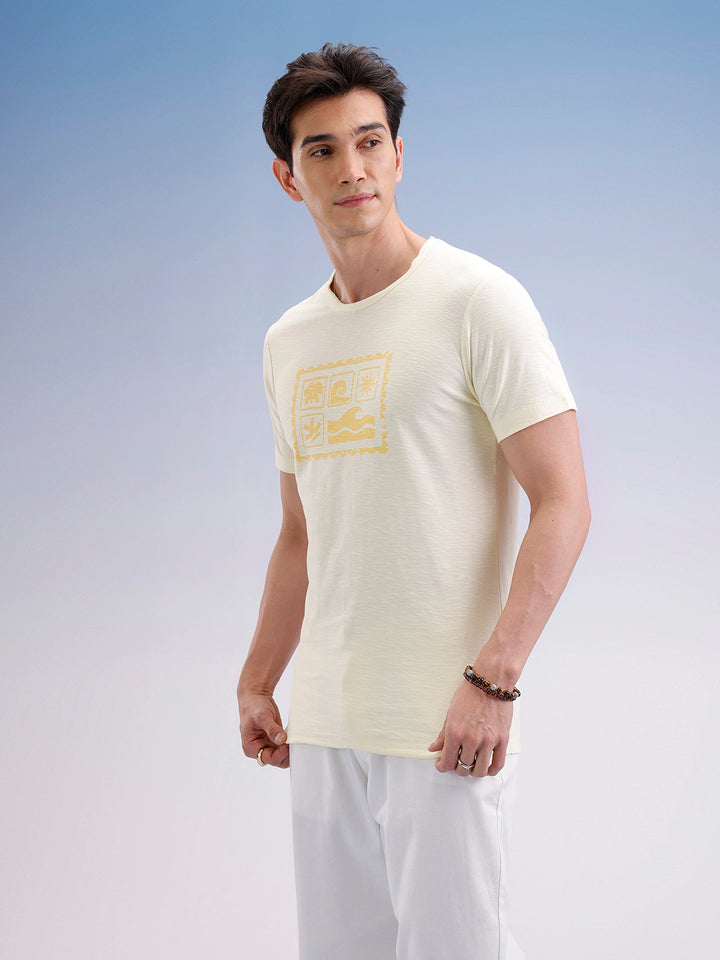 Slim Fit Textured T-Shirt  | Yellow