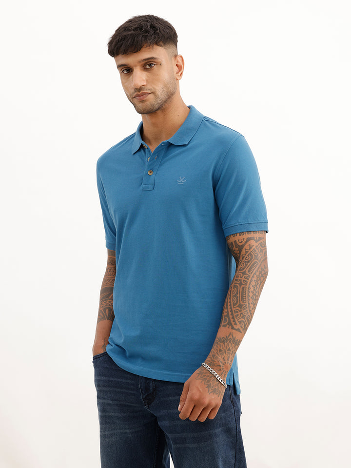 Solid Regular Fit Polo T-Shirt | Blue