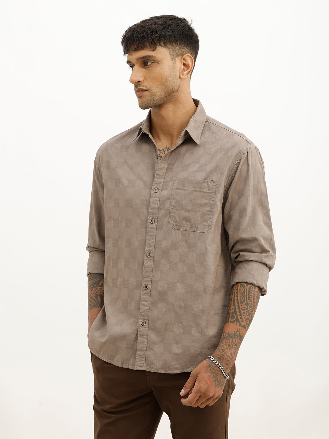 Comfort Fit Textured Full Sleeve Shirt | Pink