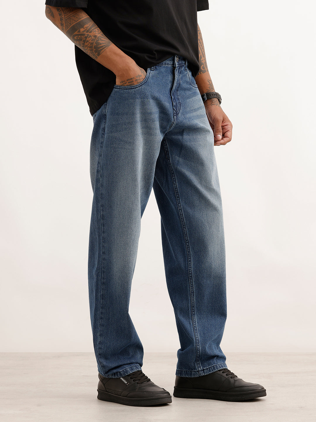 Loose Fit Faded Denim Jeans | Blue