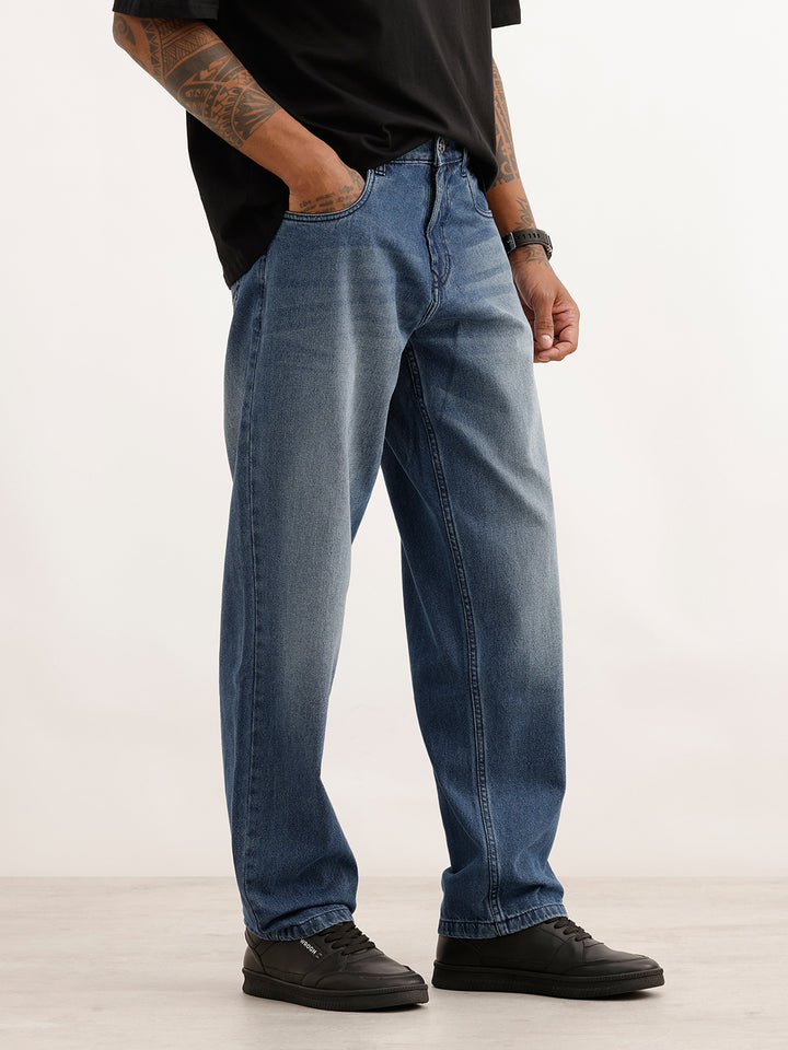 Loose Fit Faded Denim Jeans | Blue