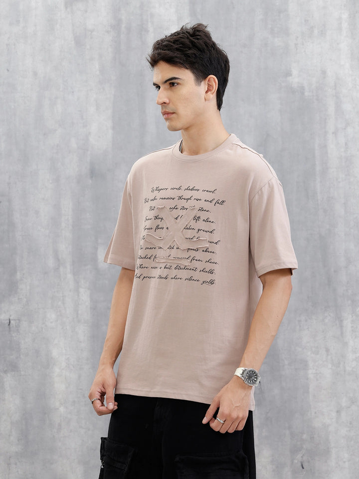 Printed Logo Oversized T-Shirt | Beige