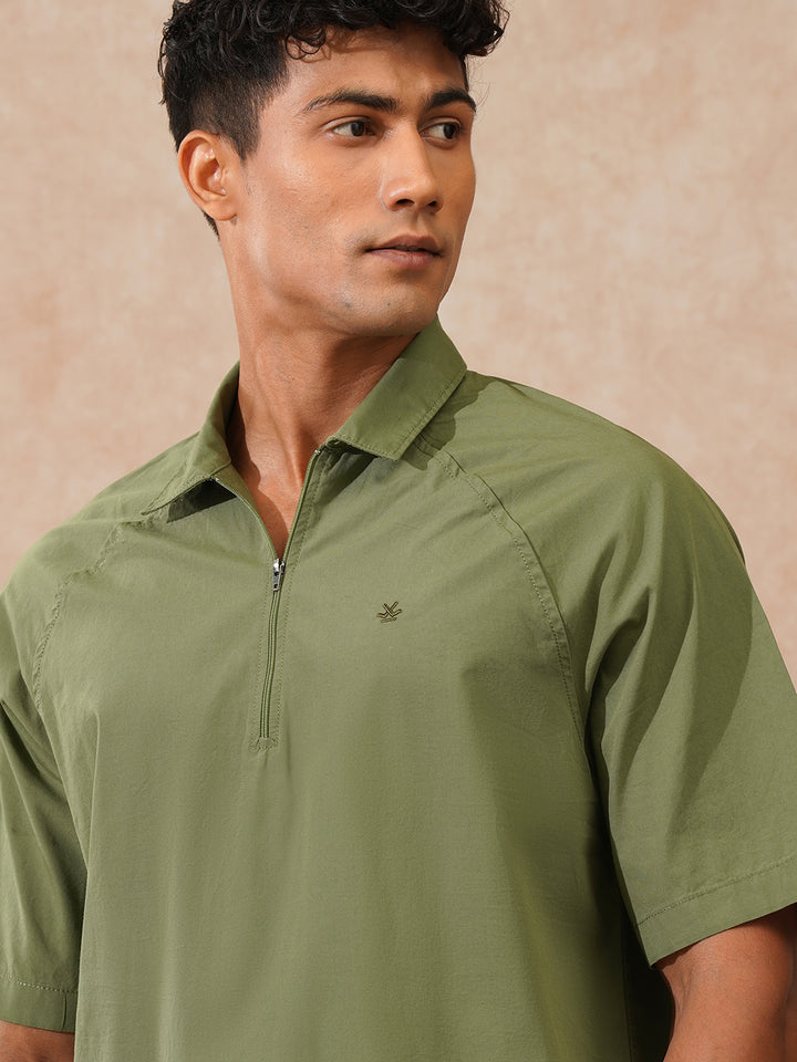 Solid Polo Collar Shirt | Olive