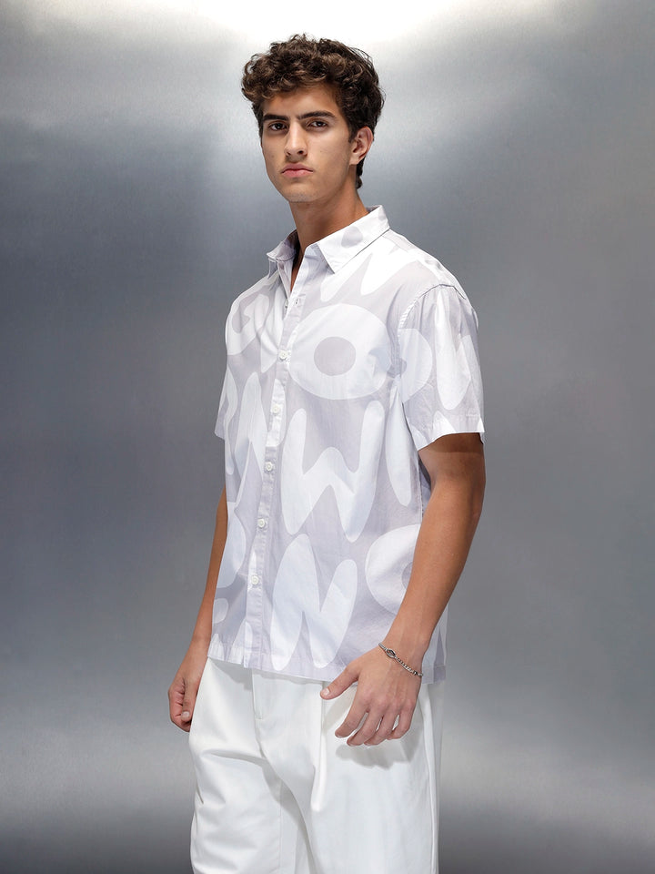 Wrogn Typography All-Over-Printed Shirt | Grey