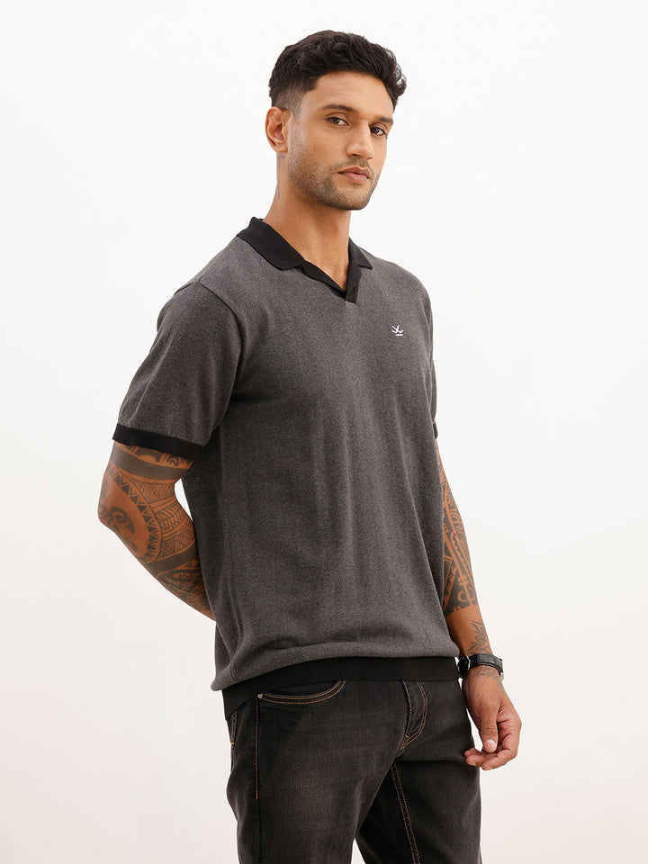 Regular Fit Flat Knit Polo T-Shirt | Grey