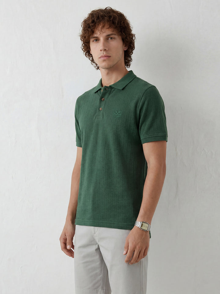 Textured Slim Fit Polo T-Shirt | Teal