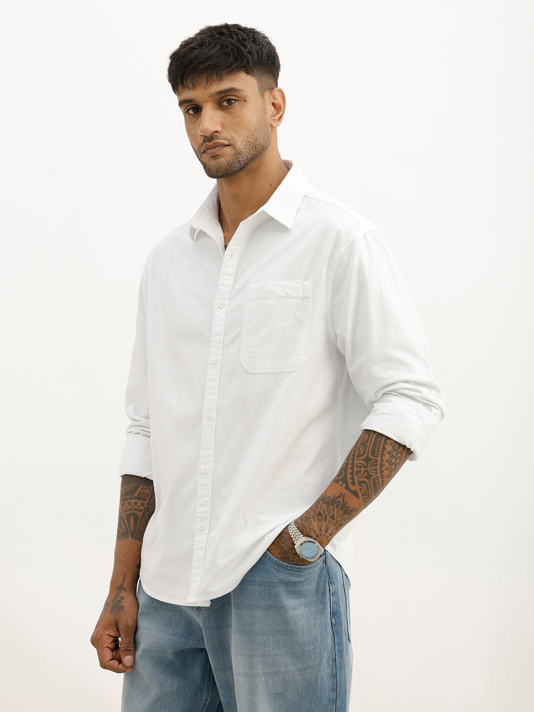 Solid Comfort Fit Full Sleeve Shirt | White