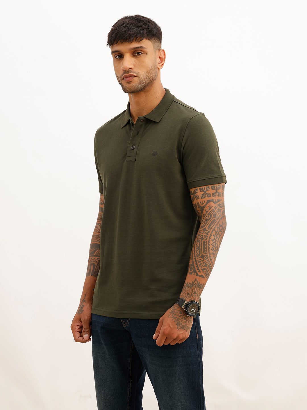 Solid Regular Fit Polo T-Shirt | Olive
