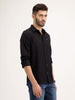 Textured Men's Casual Slim Fit Shirt | Black
