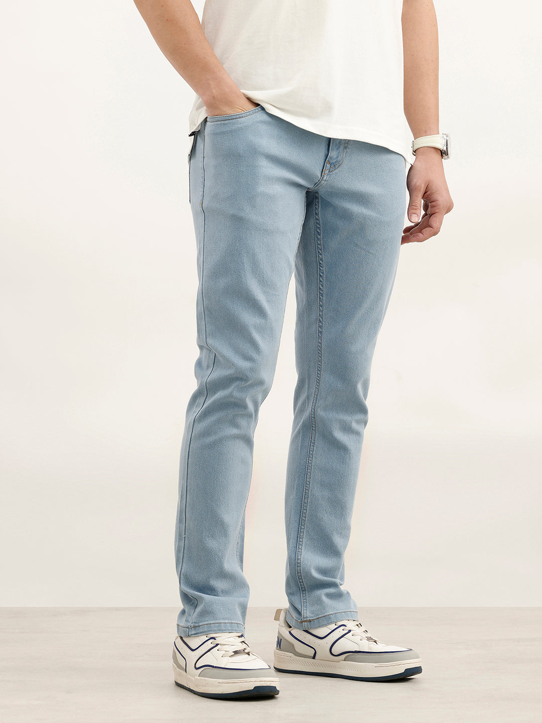 Solid Slim Fit Denim Jeans | Light Blue