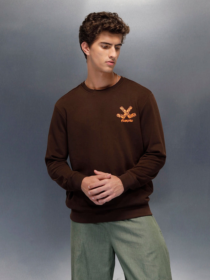 Men's Comfort Fit Wrogn branded Sweatshirt  | Brown