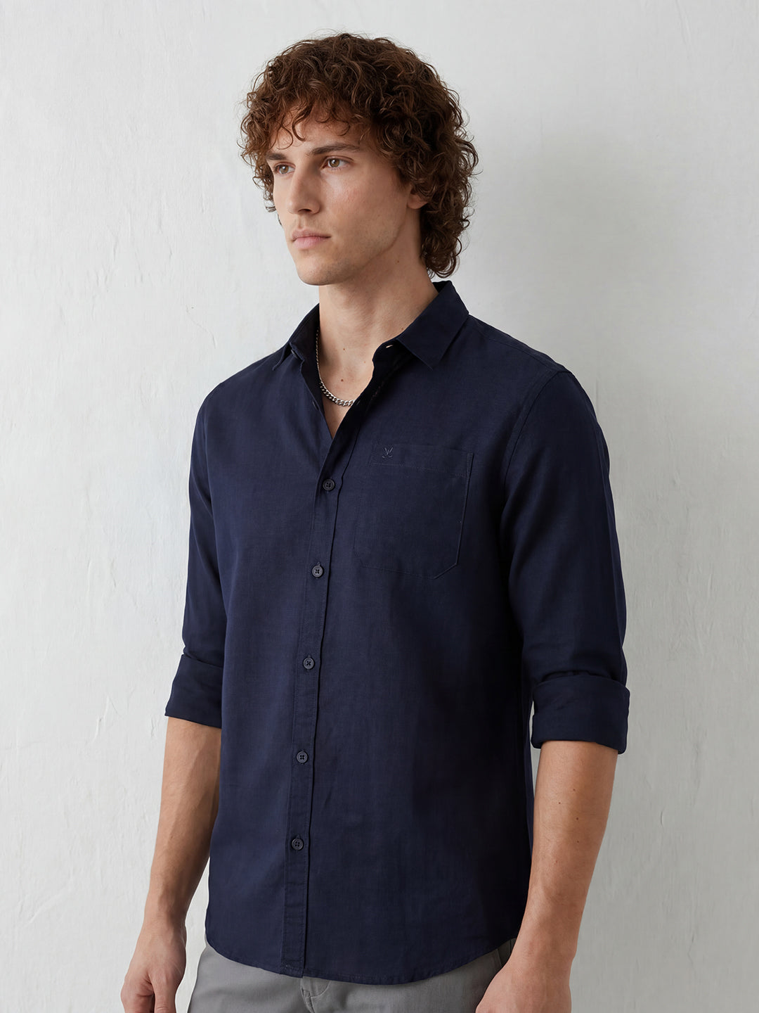 Solid Slim Fit Full Sleeve Shirt | Navy Blue