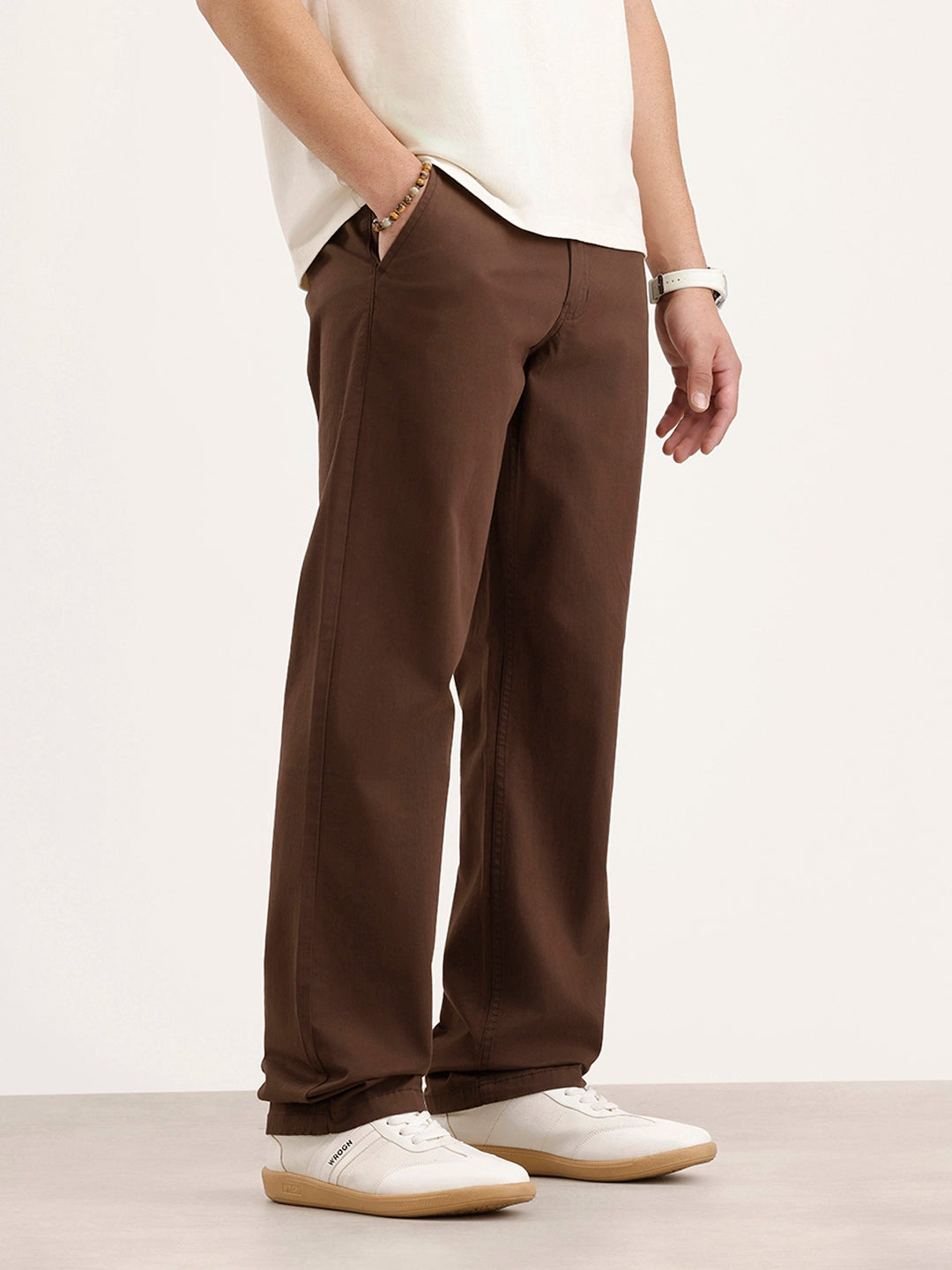 Solid Straight Fit Trouser | Brown