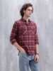 Men’s Double Pocket Checkered Pattern Shirt | Maroon