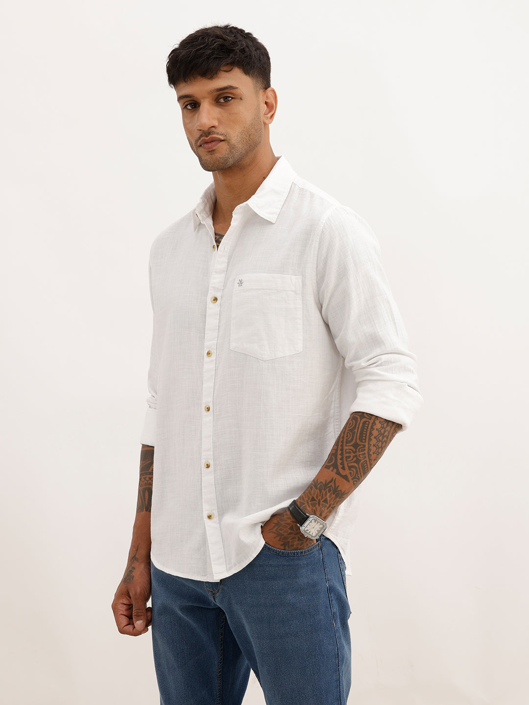 Solid Regular Fit Full Sleeve Shirt | White | WWSH9126F