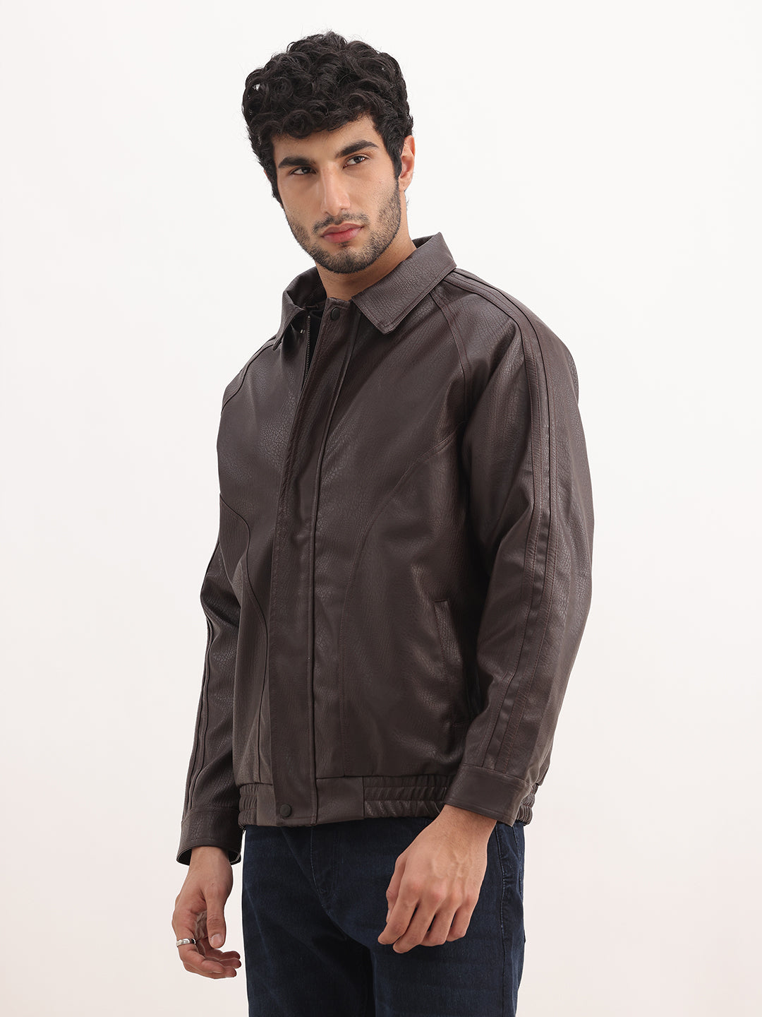 Solid Comfort Fit Zipper Jacket | Brown