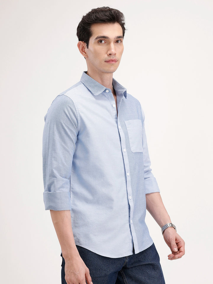 Slim Fit Pannel Printed Shirt | Light Blue