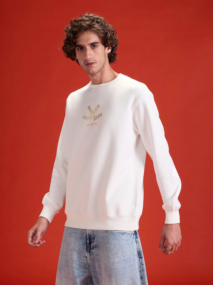 Men's Casual Branded Comfort Fit Sweatshirt  | Snow White