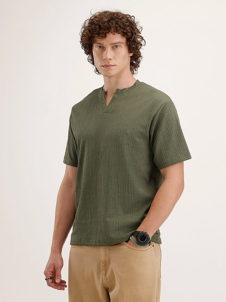 Comfort Fit Textured T-Shirt | Olive