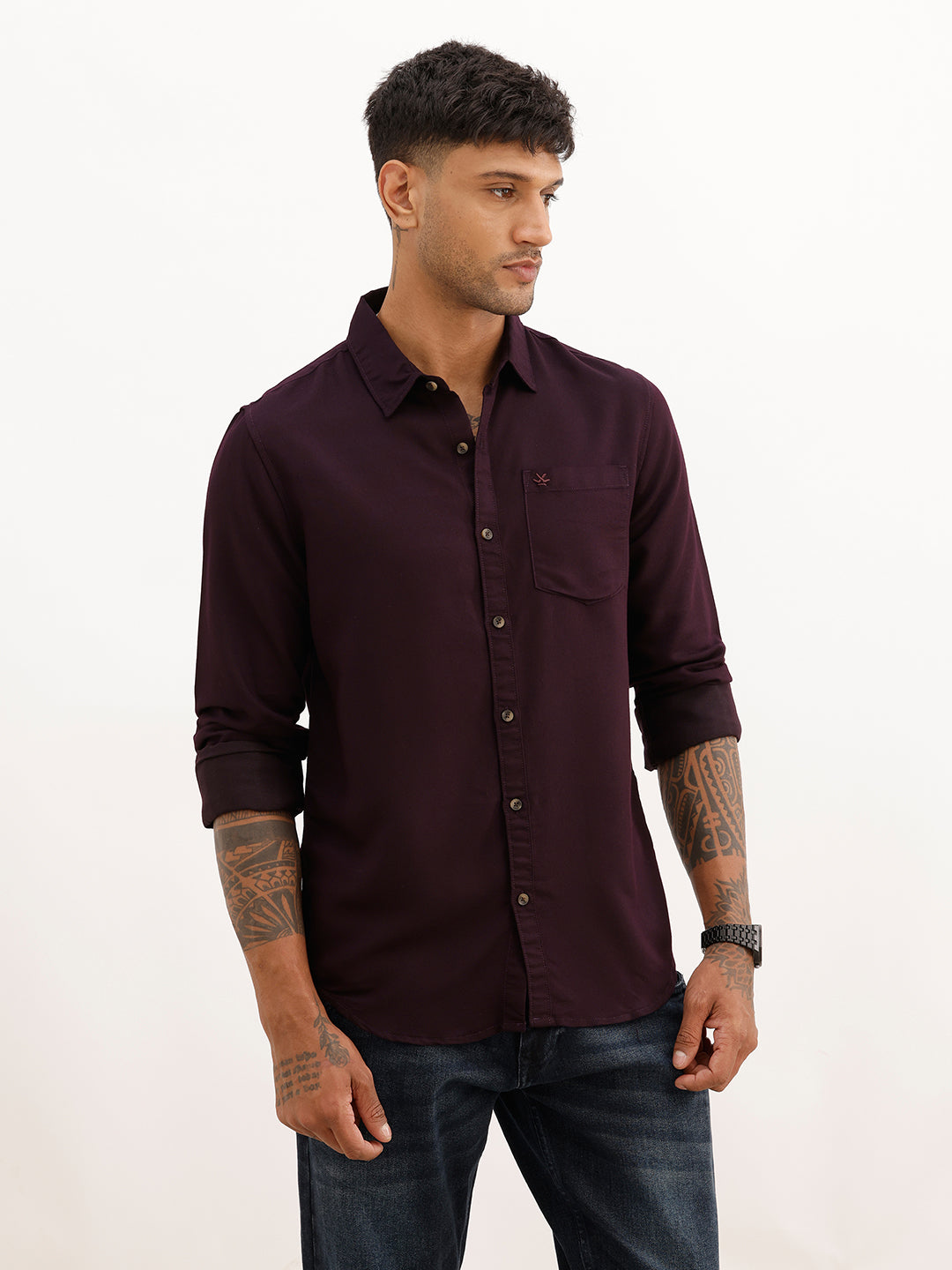 Solid Regular Fit Full Sleeve Shirt | Wine | WWSH9192F
