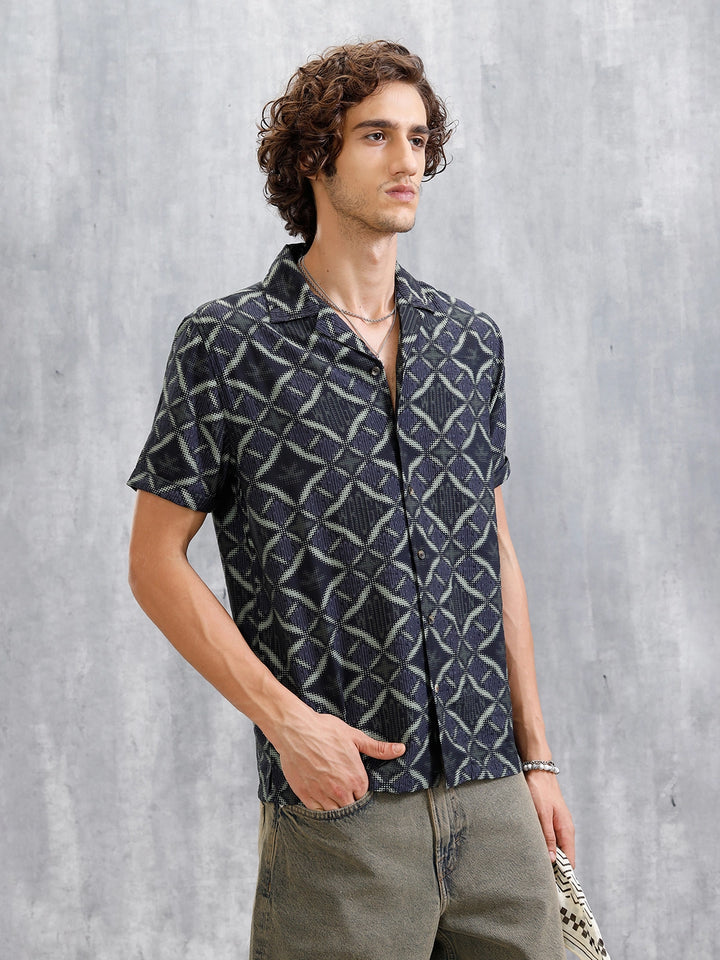 Casual AOP Resort Collar Shirt | Black
