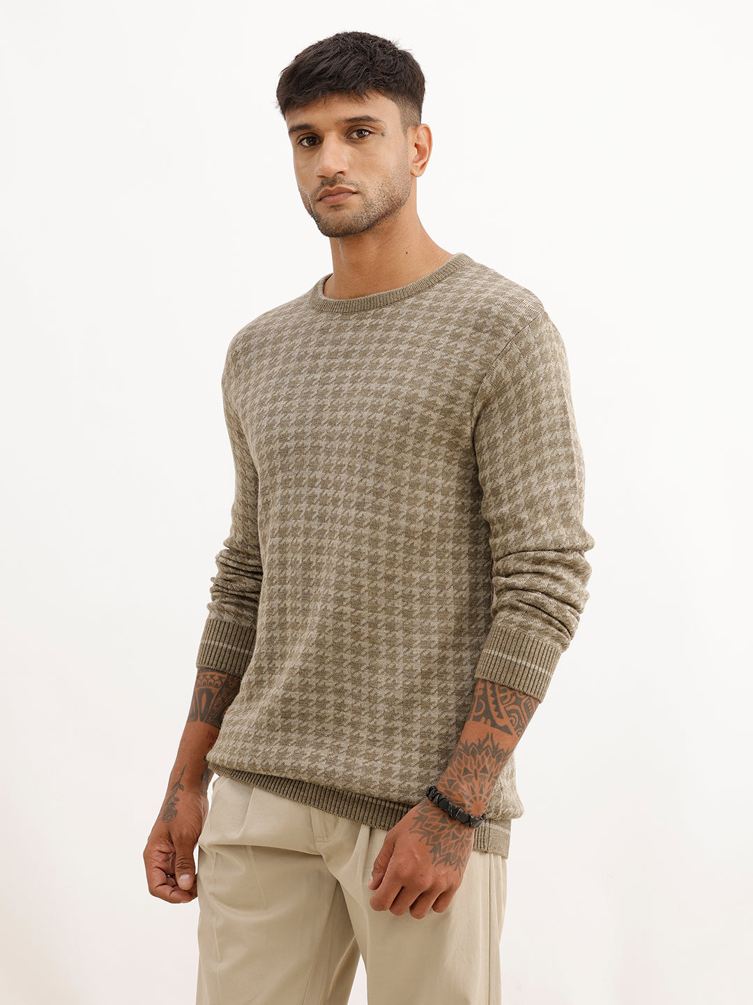 Classic Knitted Full Sleeve Sweater | Green