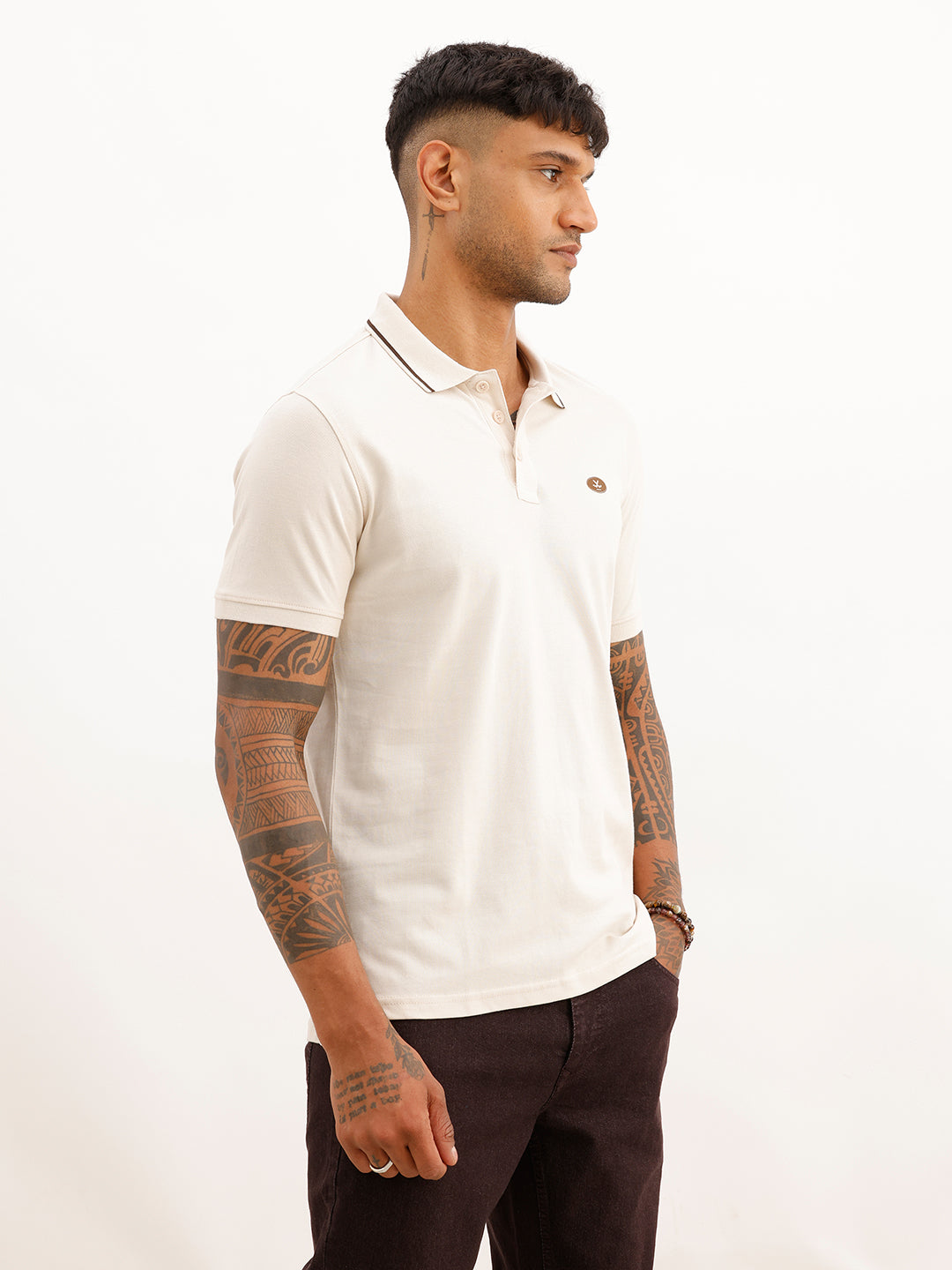Regular Fit Tipping Collar Polo T-Shirt | Beige