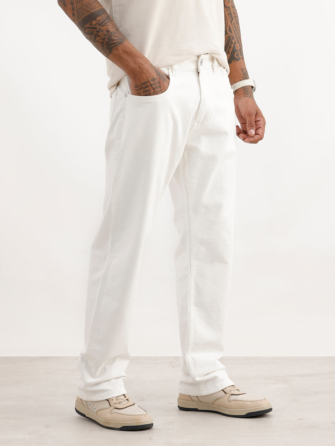 Solid Anti Fit Denim Jeans | White