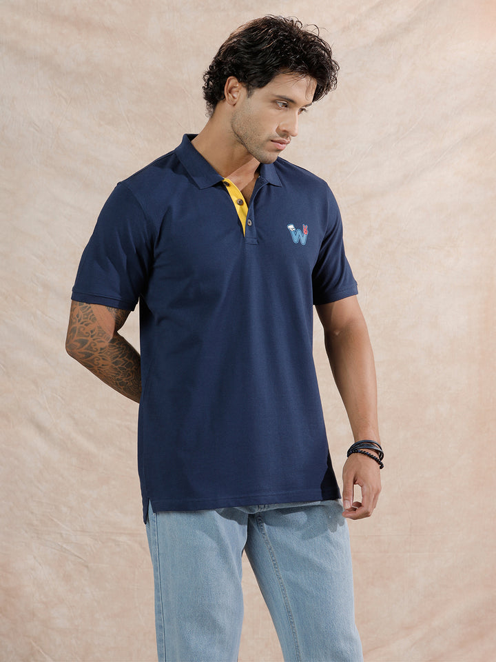 Caricature Logo Slim Fit Polo T-Shirt  | Navy Blue