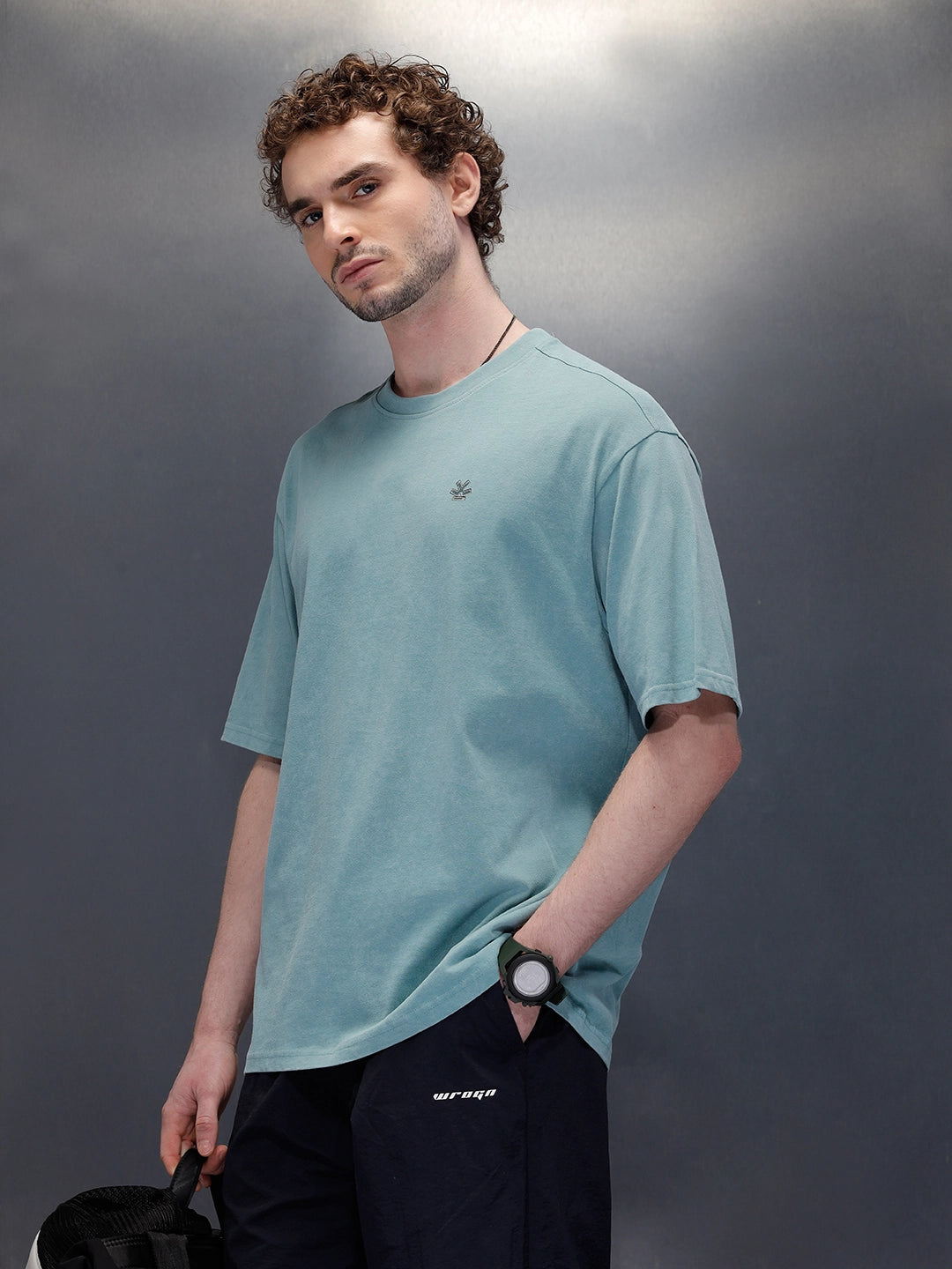 Acid Wash Oversized Fit Tee With Chest Logo & Back Graphic | Green