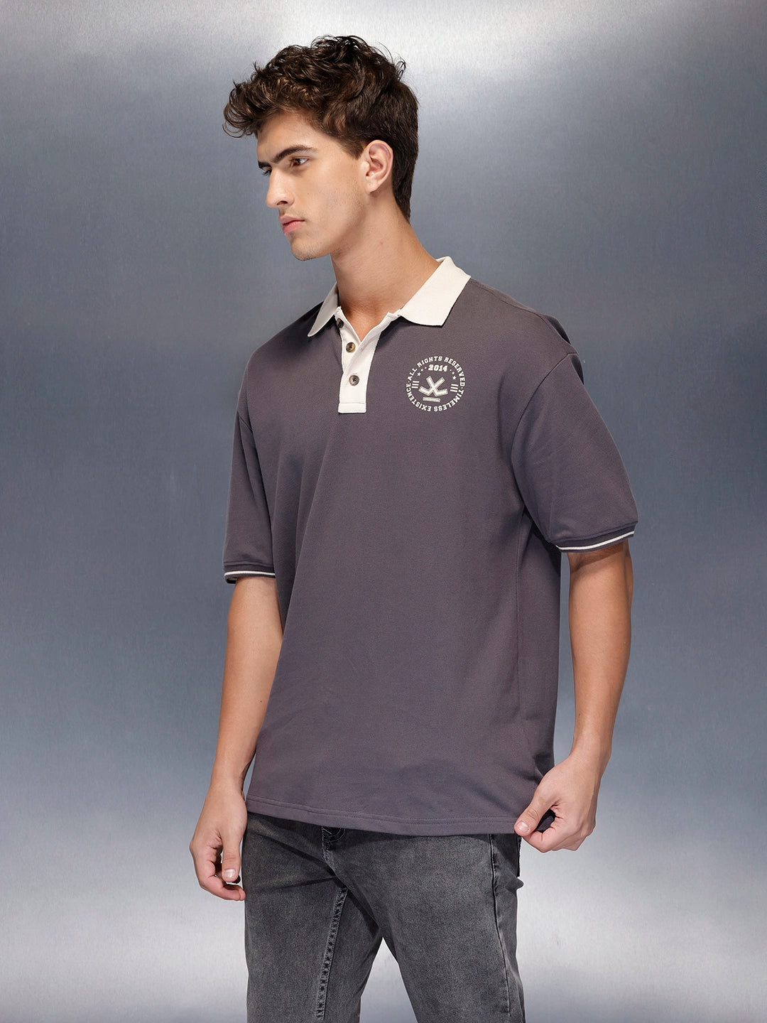 Men’s casual contrast collar polo t-shirt | Charcoal