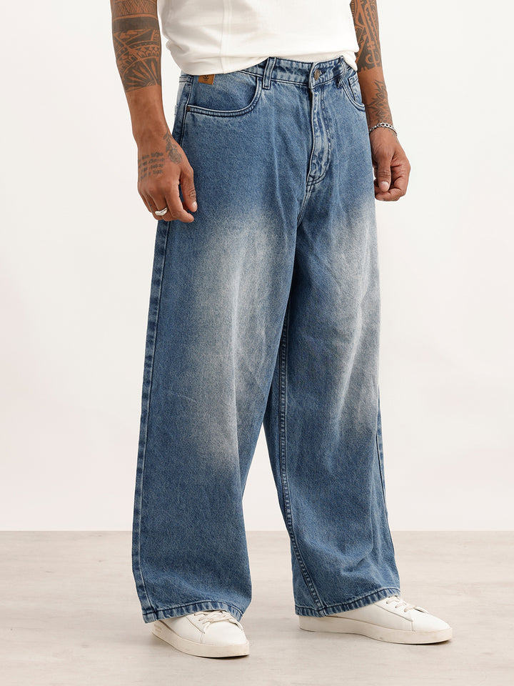 Faded Baggy Fit Denim Jeans | Light Blue