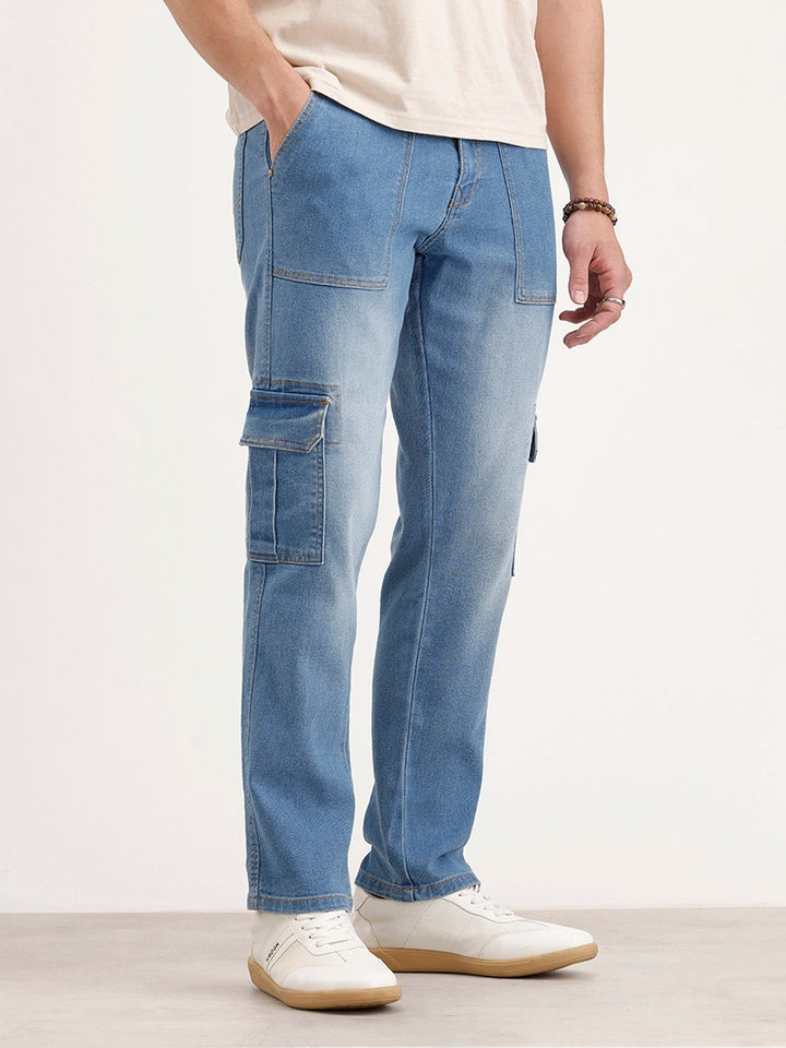 Relaxed Fit Cargo Denim Jeans | Blue